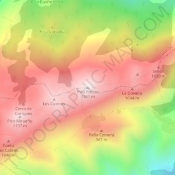 Pico Pienzo topographic map, elevation, terrain