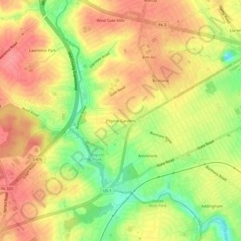Pilgrim Gardens topographic map, elevation, terrain