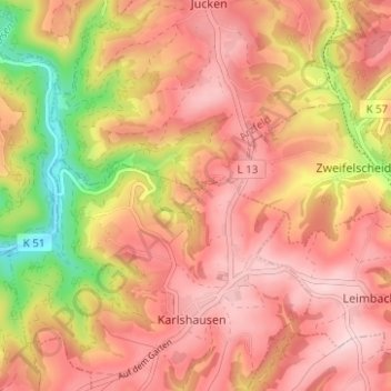 Haubendell topographic map, elevation, terrain