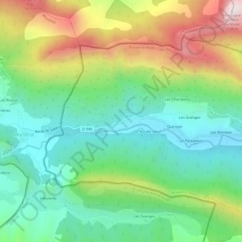 Les Étangs topographic map, elevation, terrain