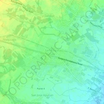 San Roque Dau topographic map, elevation, terrain