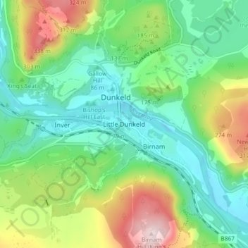 Little Dunkeld topographic map, elevation, terrain