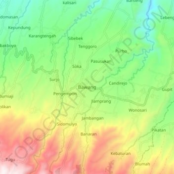 Bawang topographic map, elevation, terrain