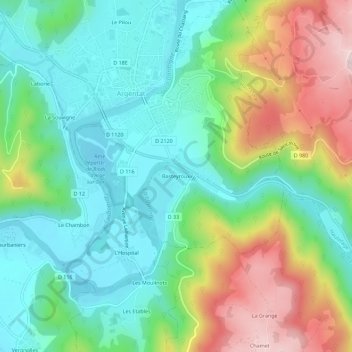 Basteyroux topographic map, elevation, terrain