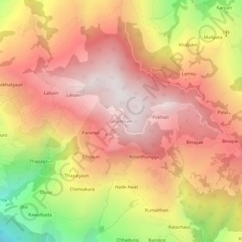 Ghodesain topographic map, elevation, terrain