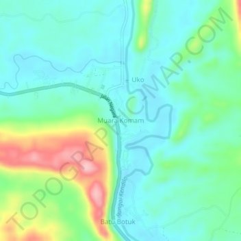 Muara Komam topographic map, elevation, terrain