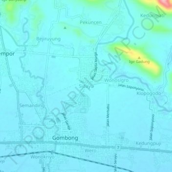 Sidayu topographic map, elevation, terrain