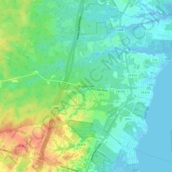 Waretown topographic map, elevation, terrain