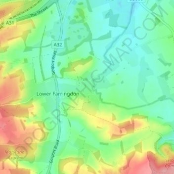 Upper Farringdon topographic map, elevation, terrain