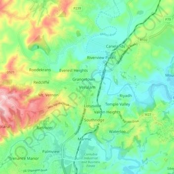 Verulam topographic map, elevation, terrain