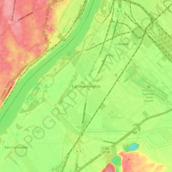 Cahokia Heights topographic map, elevation, terrain