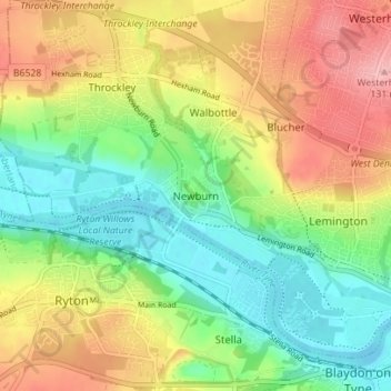 Newburn topographic map, elevation, terrain