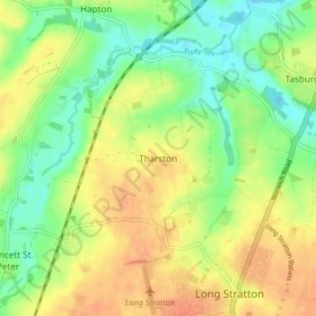 Tharston topographic map, elevation, terrain