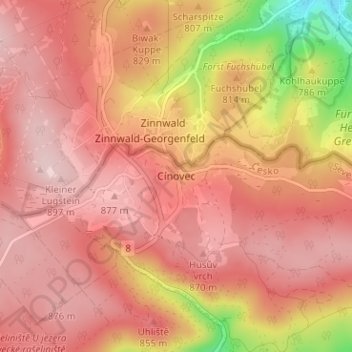 Cínovec topographic map, elevation, terrain