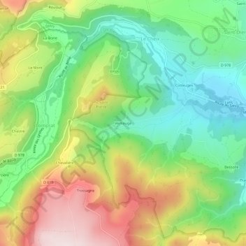 Verneuge topographic map, elevation, terrain
