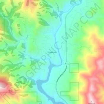 Robie Creek topographic map, elevation, terrain