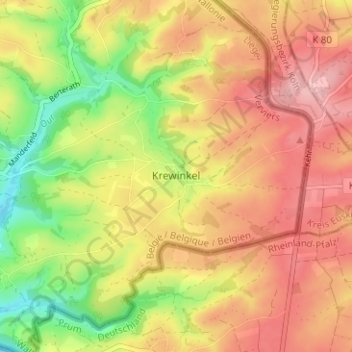 Krewinkel topographic map, elevation, terrain