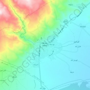 Oshnaviyeh topographic map, elevation, terrain