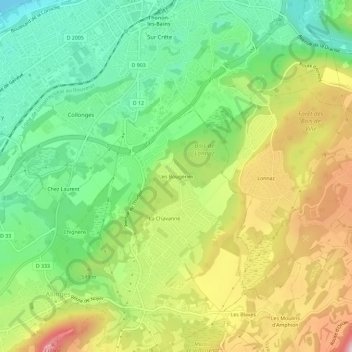 Les Bougeries topographic map, elevation, terrain