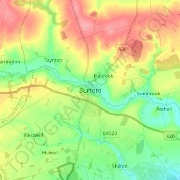 Burford topographic map, elevation, terrain