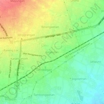 Ketandan topographic map, elevation, terrain