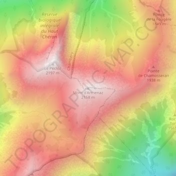 Mont d'Armenaz topographic map, elevation, terrain