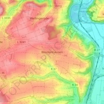 Weidenhausen topographic map, elevation, terrain