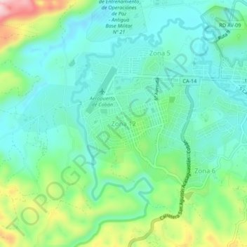 Zona 12 topographic map, elevation, terrain