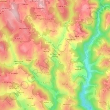 Le Moulin de Fleyssac topographic map, elevation, terrain