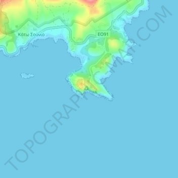 Cape Sounion topographic map, elevation, terrain