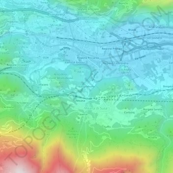 Bassa Meana topographic map, elevation, terrain