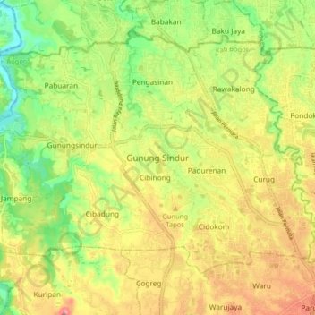 Gunung Sindur topographic map, elevation, terrain