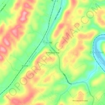 Blowing Springs topographic map, elevation, terrain