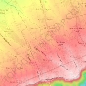 Zambal topographic map, elevation, terrain