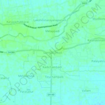 Sembanarkoil topographic map, elevation, terrain