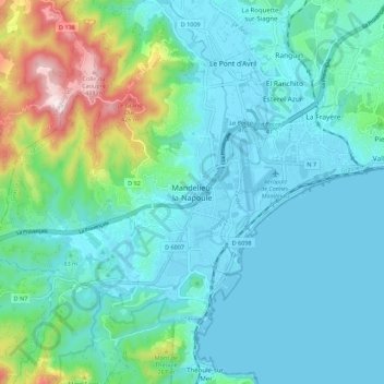 Mandelieu-la-Napoule topographic map, elevation, terrain