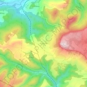 Tournadous topographic map, elevation, terrain
