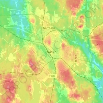 Nässjö topographic map, elevation, terrain