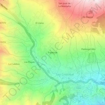 Travesias topographic map, elevation, terrain