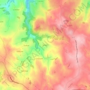 Campan topographic map, elevation, terrain