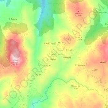Corredoira topographic map, elevation, terrain