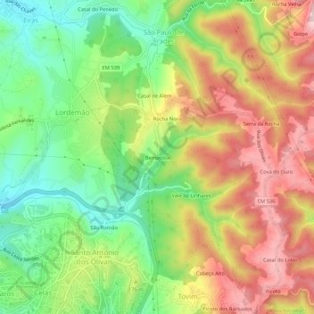 Bemposta topographic map, elevation, terrain