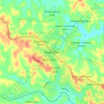 Bagan Batu topographic map, elevation, terrain