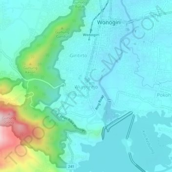 Wuryorejo topographic map, elevation, terrain