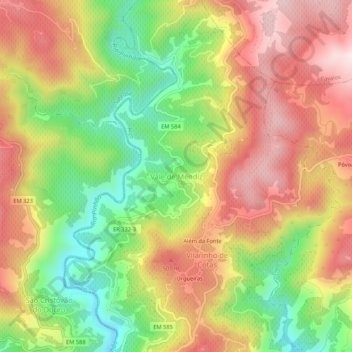Vale de Mendiz topographic map, elevation, terrain
