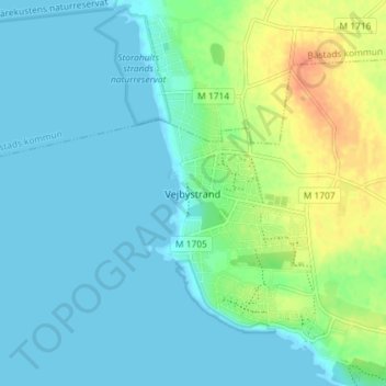 Vejbystrand topographic map, elevation, terrain