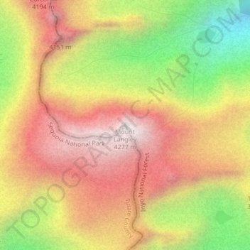 Mount Langley topographic map, elevation, terrain
