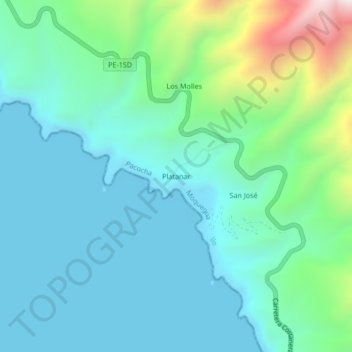 Platanar topographic map, elevation, terrain