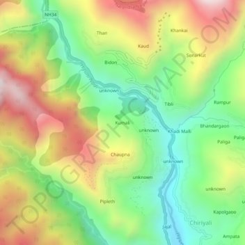 Kumali topographic map, elevation, terrain