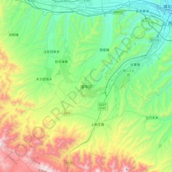 Huangzhong topographic map, elevation, terrain